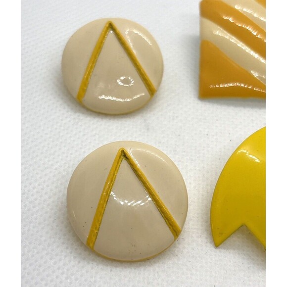 Vintage Lot of 4 Pairs Yellow White Stud Pierced Earrings 80s 90s Statement - Picture 3 of 11